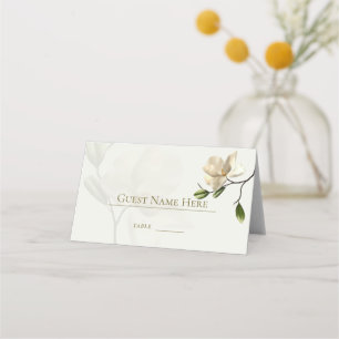 Elegant Oriental White Magnolia Folded Place Card