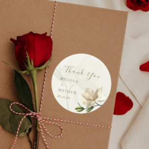 Elegant Oriental White Magnolia Wedding Favour Classic Round Sticker