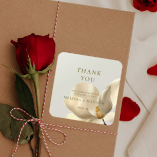 Elegant Oriental White Magnolia Wedding Favour Square Sticker