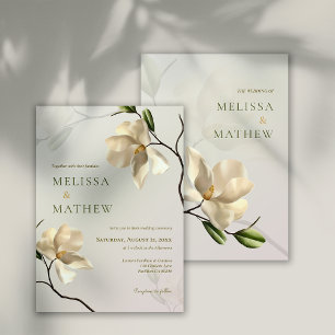 Elegant Oriental White Magnolia Wedding Invitation