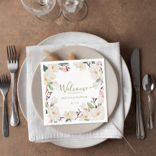 Elegant Oriental White Magnolia Wedding Napkin