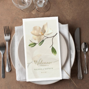 Elegant Oriental White Magnolia Wedding Napkin