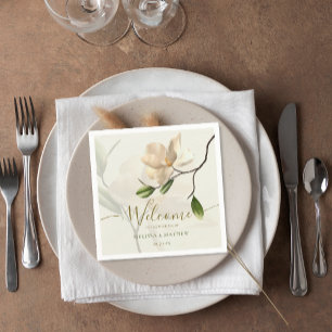 Elegant Oriental White Magnolia Wedding Napkin