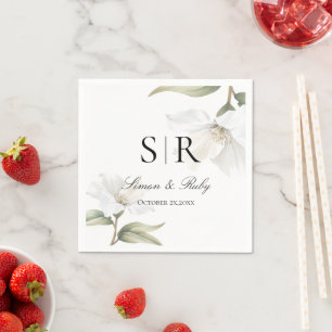 Elegant Oriental White Magnolia Wedding Napkin