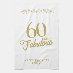 Elegant Ornament 60 and Fabulous 60th Birthday Tea Towel