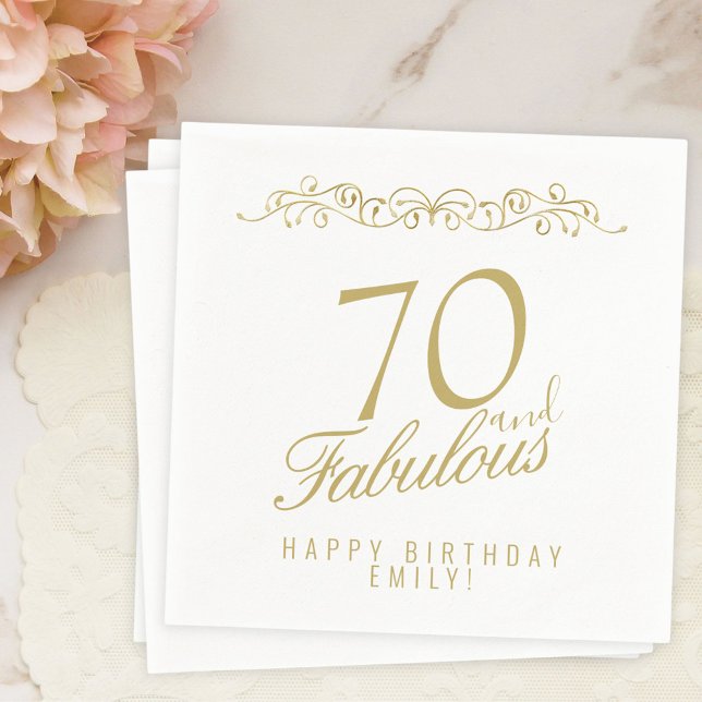 Elegant Ornament 70 and Fabulous 70th Birthday Napkin (Creator Uploaded)