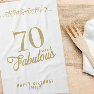 Elegant Ornament 70 and Fabulous 70th Birthday Tea Towel