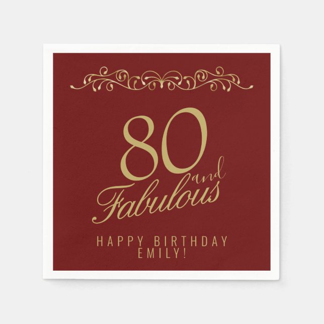 Elegant Ornament 80 and Fabulous 80th Birthday Napkin (Front)