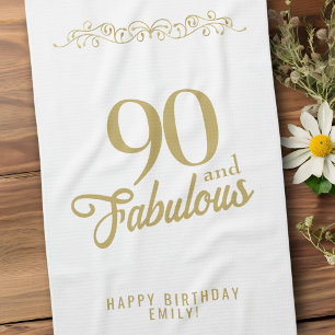 Elegant Ornament 90 and Fabulous 90th Birthday Tea Towel