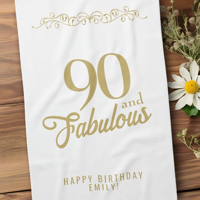 Elegant Ornament 90 and Fabulous 90th Birthday Tea Towel (Creator Uploaded)