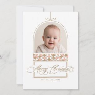 Elegant Ornament Arch Photo Beige Christmas Card
