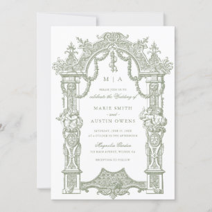 Elegant Ornament Border Frame Sage Wedding Invitation