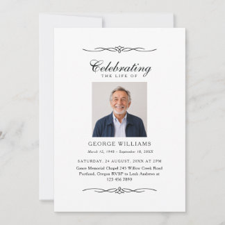 Elegant Ornament Celebration of Life Photo Funeral Invitation