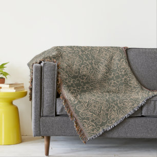 Elegant Ornament Dark Green Pattern Throw Blanket