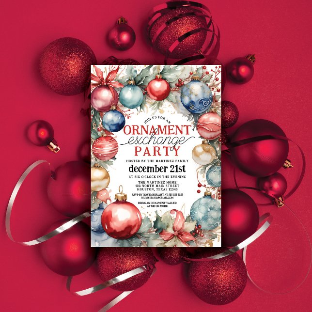Elegant Ornament Exchange Christmas Party Invitation (Creator Uploaded)