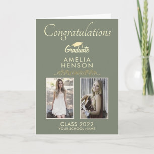 Elegant Ornament Graduate 2 Photo Graduation Card