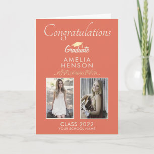 Elegant Ornament Graduate 2 Photo Graduation Card