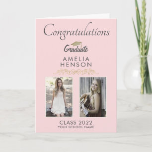 Elegant Ornament Graduate 2 Photo Graduation Card