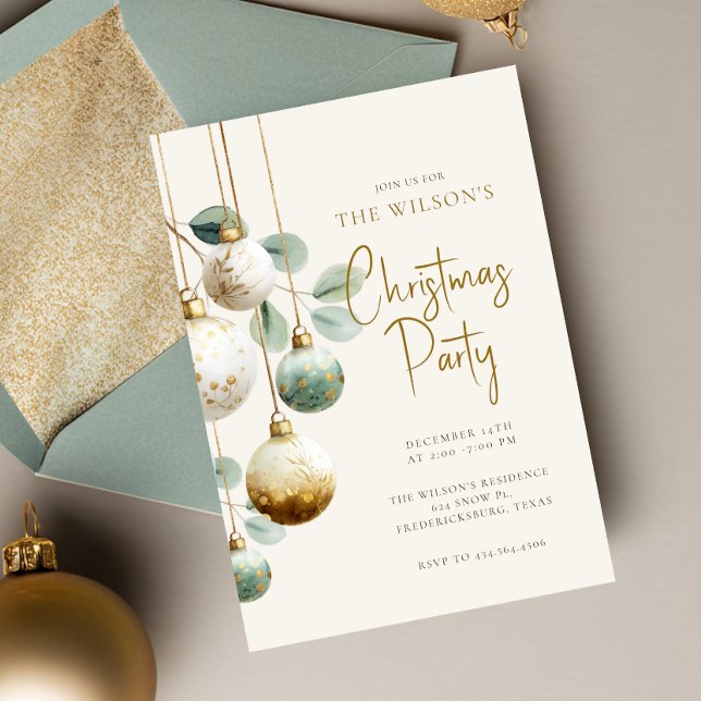 Elegant Ornament Green Gold Holiday Invitation (Creator Uploaded)