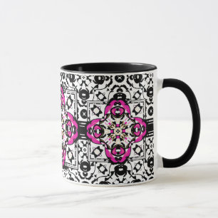 Elegant Ornamental Damask Fuchsia and Black Mug
