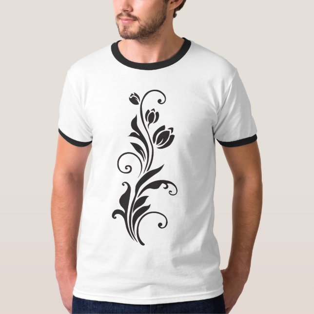 Elegant Ornamental Floral Flower Art T-Shirt (Front)