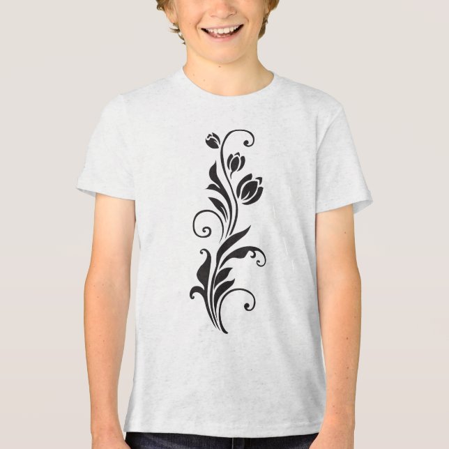 Elegant Ornamental Floral Flower Art Tri-Blend Shirt (Front)
