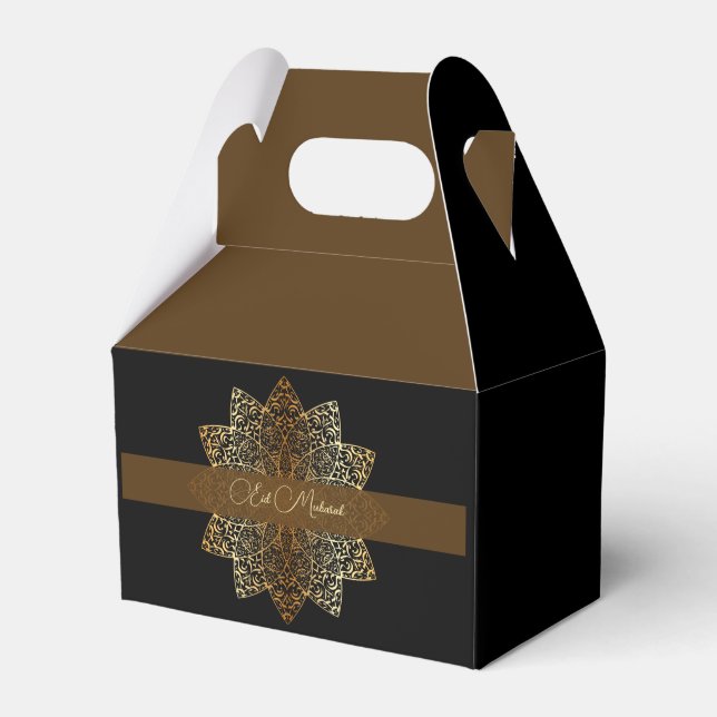 Elegant Ornamental Gold and Black Eid Mubarak Favour Box (Front Side)
