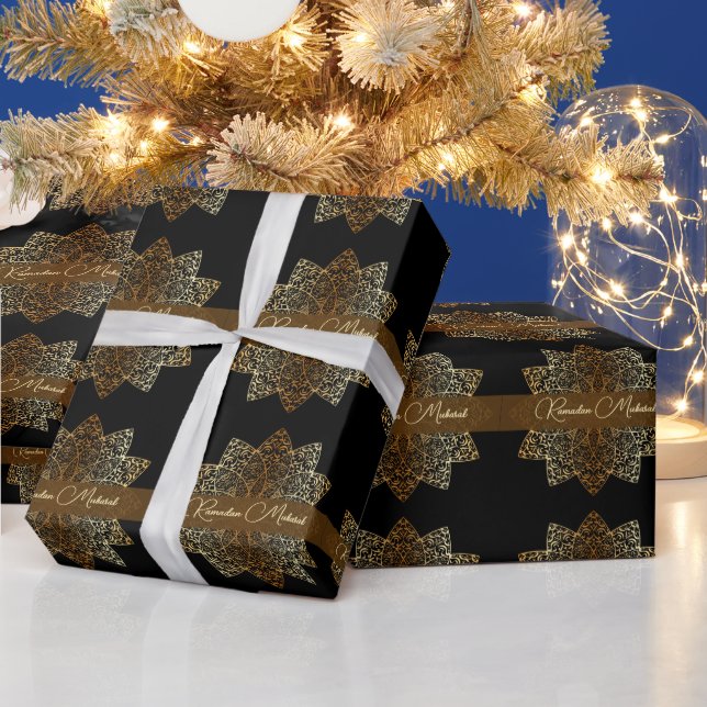 Elegant Ornamental Gold and Black Ramadan Mubarak Wrapping Paper (Holidays)