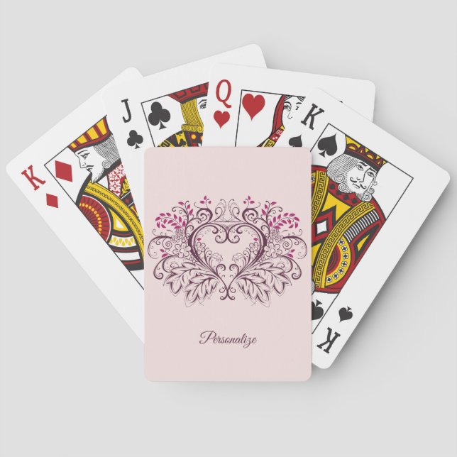 Elegant Ornamental Heart Design Personalised Playing Cards (Back)