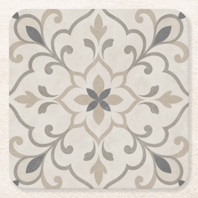 Elegant Ornamental Stone Tile Square Paper Coaster (Front)