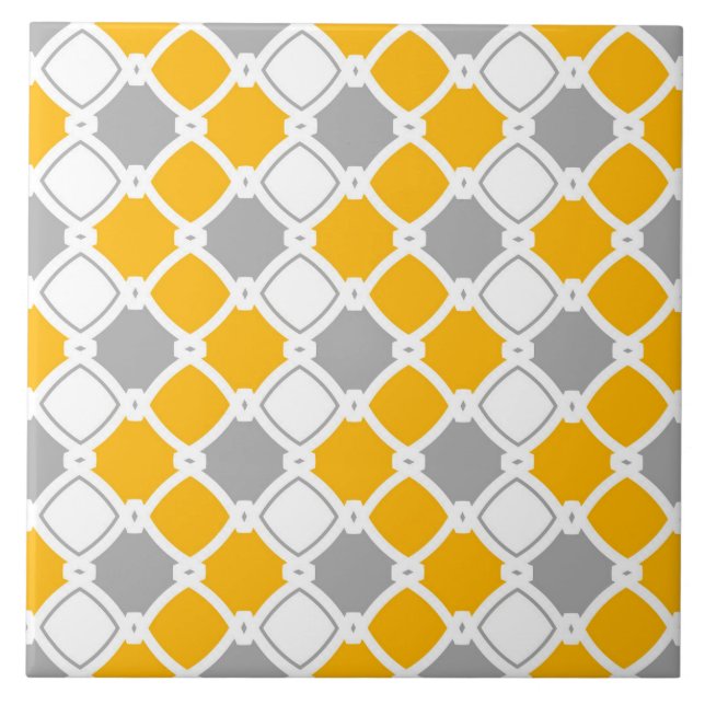 Elegant ornamental, white, mustard yellow, grey tile (Front)