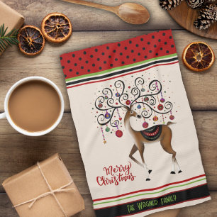 Elegant Ornaments Christmas Reindeer Personalized  Tea Towel