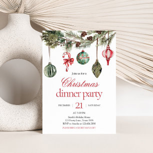 Elegant Ornaments Dinner Christmas Party Invitation