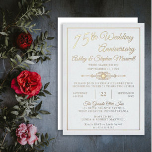 Elegant Ornate 75th Wedding Anniversary Party Foil