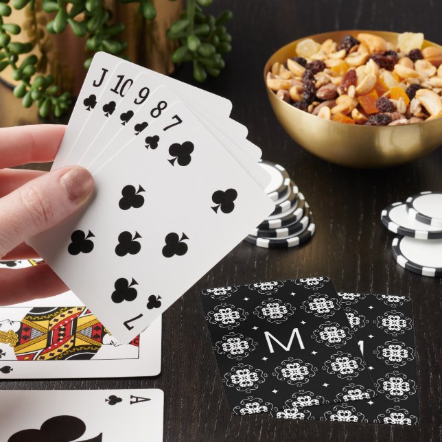 Elegant Ornate Black and White Pattern Monogram Playing Cards (In Situ)