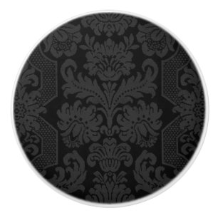 Elegant Ornate Black Victorian Damask Ceramic Knob