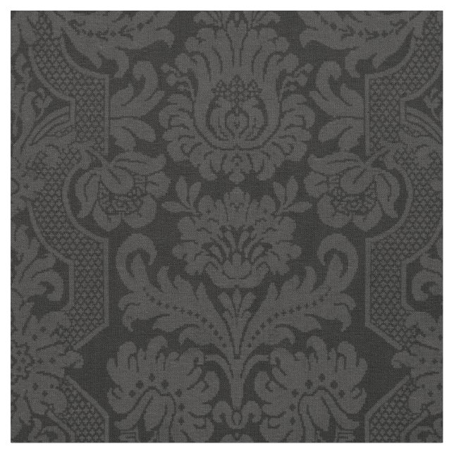 Elegant Ornate Black Victorian Damask  Fabric (Close Up)