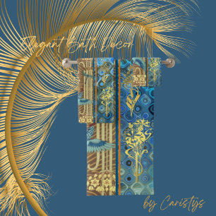 Elegant Ornate Blue, Gold, Taupe Towel