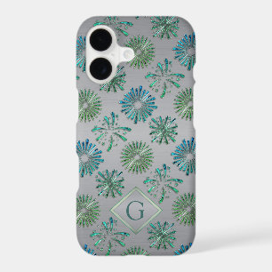 Elegant Ornate Blue Green Pattern Monogram