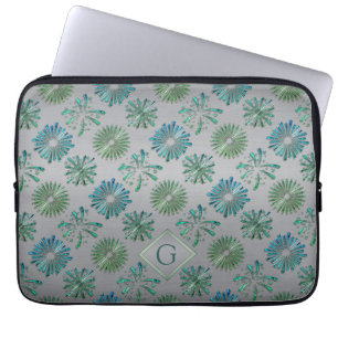 Elegant Ornate Blue Green Pattern Monogram Laptop Sleeve