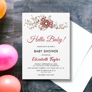 Elegant Ornate Burgundy Leaves Fall Baby Shower Invitation