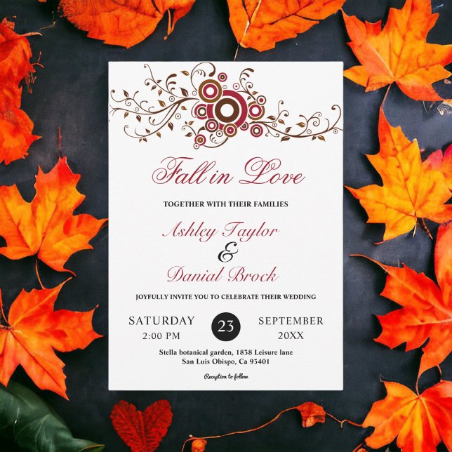Elegant Ornate Burgundy Leaves Fall Floral Wedding Invitation (Creator Uploaded)