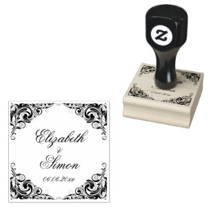 Elegant ornate chic classic fancy wedding rubber stamp