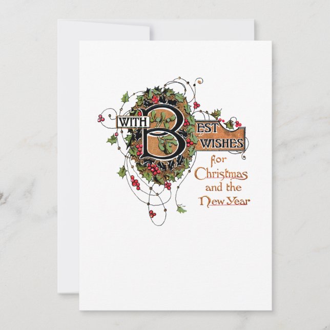 Elegant Ornate Christmas Greeting with Holly Holiday Card (Front)