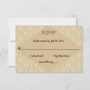 Elegant Ornate Classic Formal Beige Damask Wedding RSVP Card