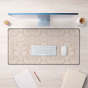 Elegant Ornate Cream Victorian Damask Desk Mat