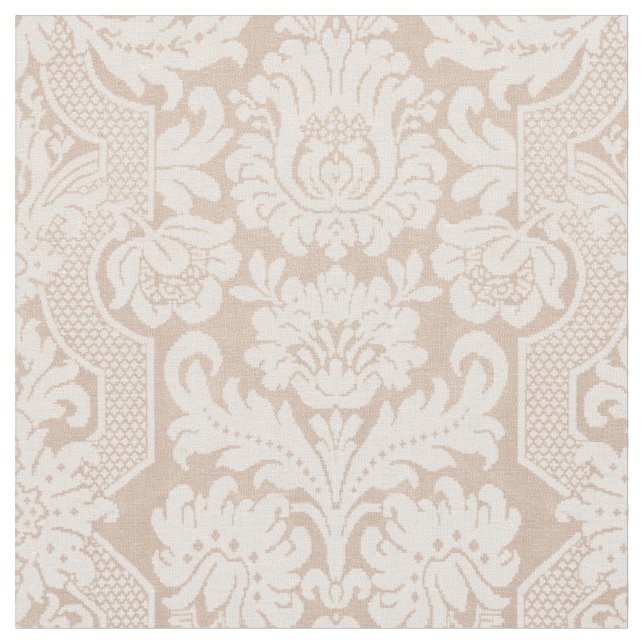 Elegant Ornate Cream Victorian Damask Fabric (Close Up)