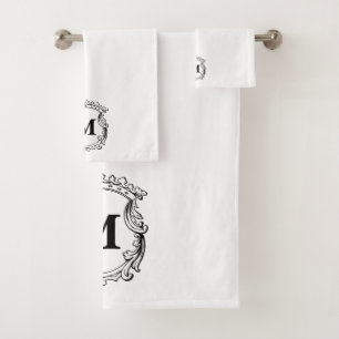 Elegant Ornate Custom Monogram Bath Towel Set