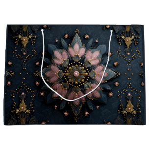 Elegant Ornate Floral Pattern with Gold Accents Large Gift Bag