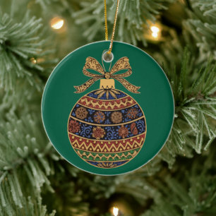Elegant Ornate Folk Art Bohemian Christmas Ornamen Ceramic Tree Decoration